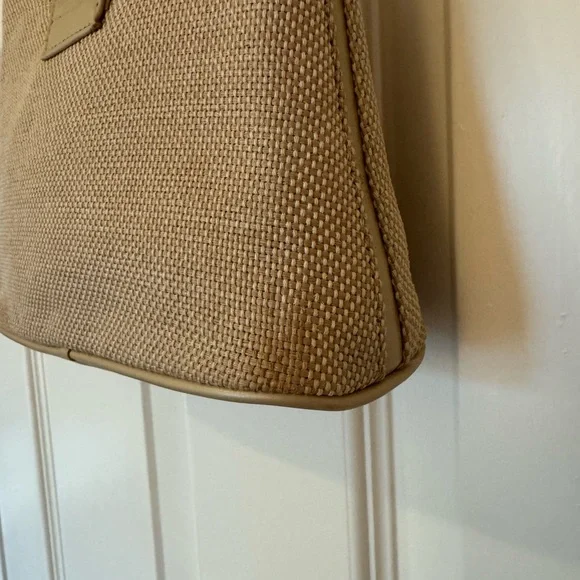 GUC Cream 90s Nine West structured leather & wicker shoulder bag - Picture 3 of 9